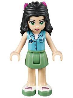 LEGO Minifigure-Emma, Sand Green Skirt, Medium Azure Top with Cross Logo, Magenta Bow-Friends-FRND099-Creative Brick Builders